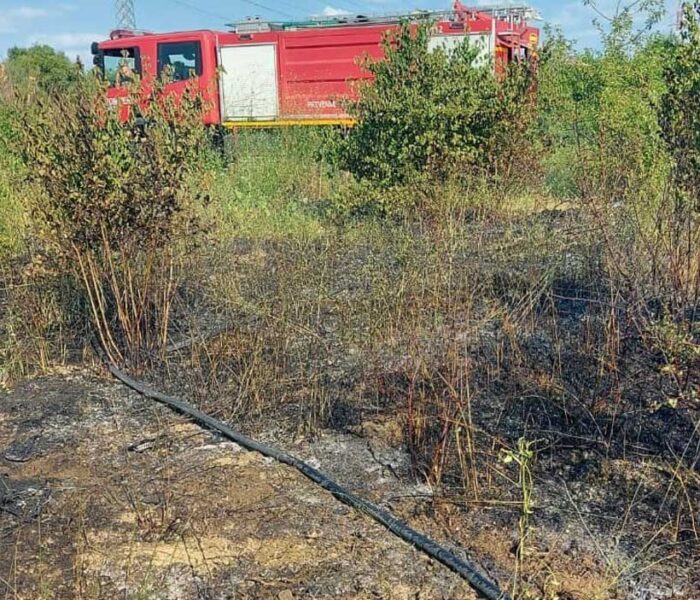Dâmboviţa: Incendiu de cauciucuri şi vegetaţie uscată la Bălteni